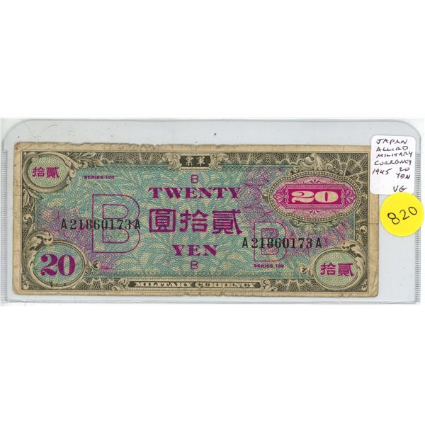 Japan. Allied Military Currency. ND 1945 20 Yen. B. VG.