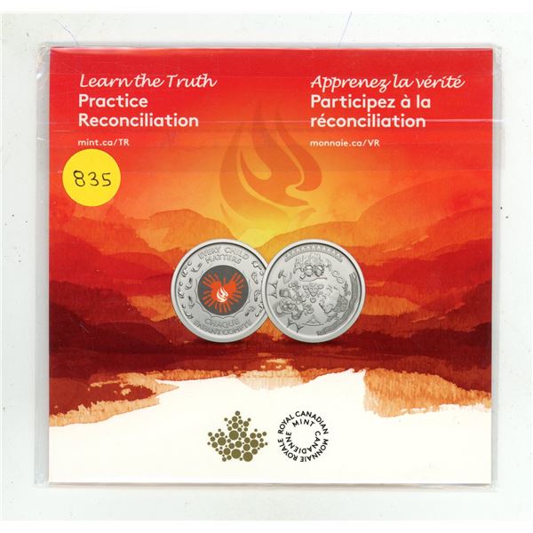 2022 Truth and Reconciliation Keepsake. Red Colourized medal issued by the Royal Canadian Mint. Hous