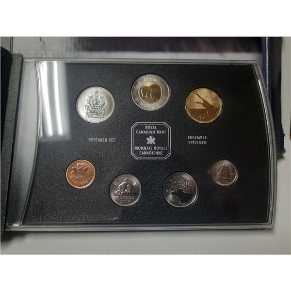 2004 Canadian Specimen Set. 7-coin set with the Loonie depicting a flying Lesser Canada Goose. This 