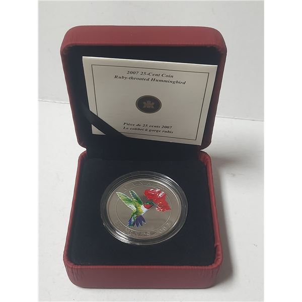 2007 Coloured Ruby-Throated Hummingbird 25 Cents. Popular and Scarce coin. Housed in its original RC