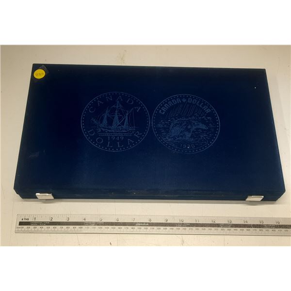 Empty velvet case with 2 trays for storing 64 Canadian Silver Dollars. Used.