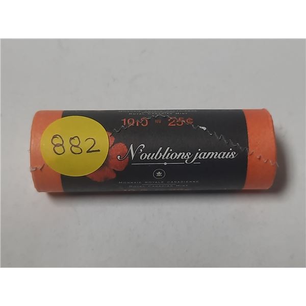 Complete Unopened roll of 40 Colourized Red Poppy 25 Cents. This Remembrance Day Poppy coin is the f