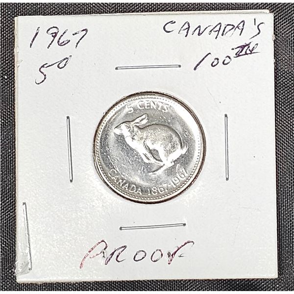 1967 Centennial Rabbit/Hare Canadian Nickel.  Proof