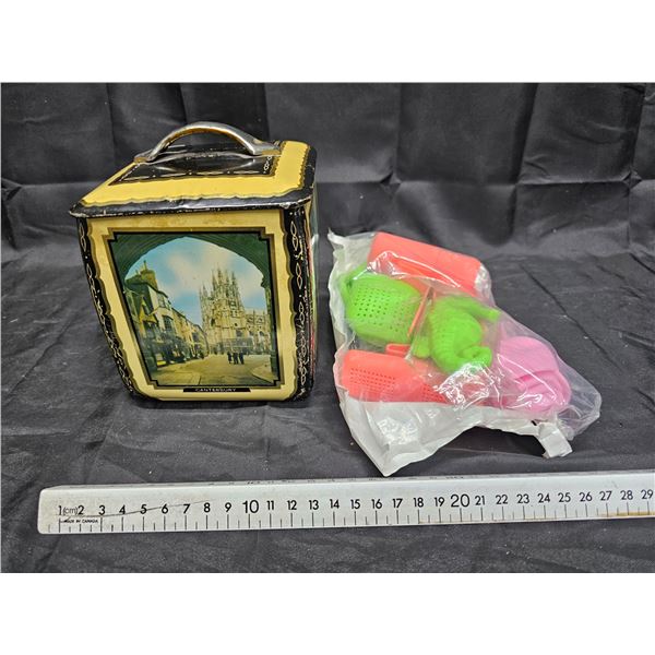Vintage Edward Sharp Biscuit/Tea Tin and Assorted Tea Infusers