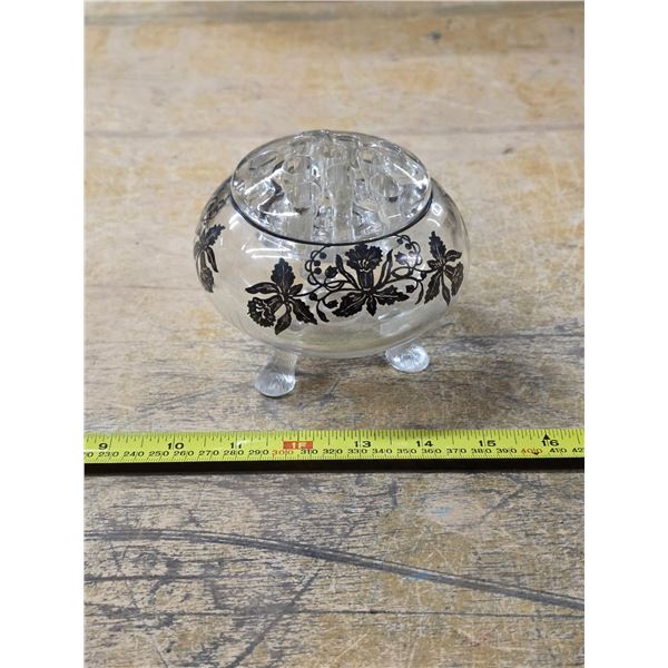 Footed glass flower frog