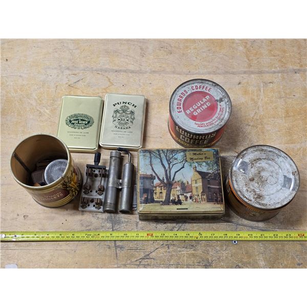 Lot of tins and misc items