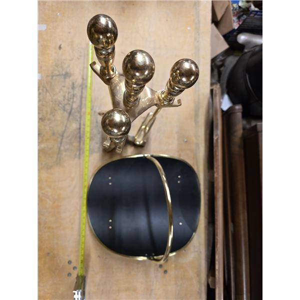 Brass fire place set- fire poker, brush, log holder