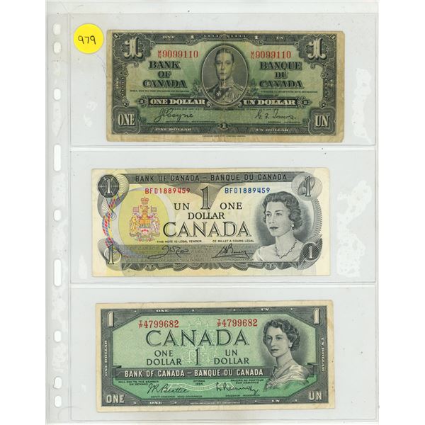 1937, 1973, 1954 Canada One Dollar.
