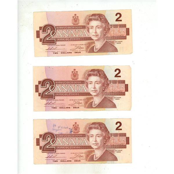 (5) 1986 Canada Two Dollars.