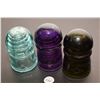 Image 1 : Purple, blue and green glass insulators