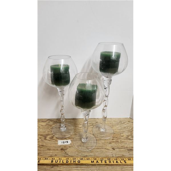 Set of (3) Tall Glass Candle Holders