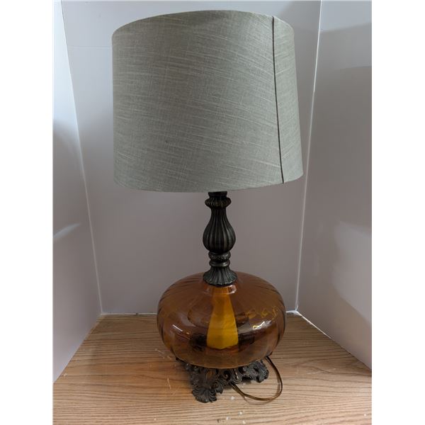 Amber Colour Glass Base Lamp w/ Shade  (not Tested)