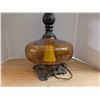 Image 2 : Amber Colour Glass Base Lamp w/ Shade  (not Tested)