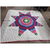 Image 1 : Star Quilt, Hands Stitched 1980's (8' x 7 1/2') satin top, (excellent condition, small spots undersi