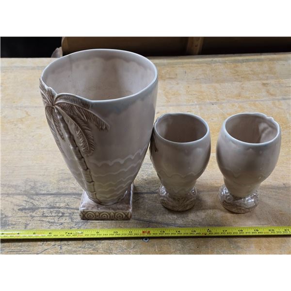 Vintage palm tree pottery vases