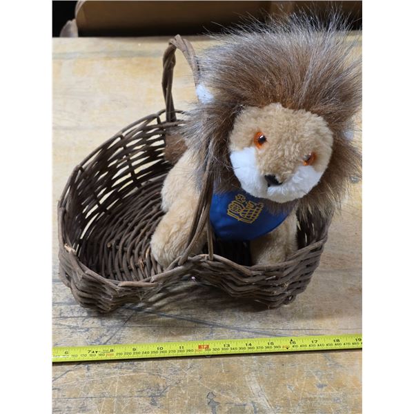 Stuffed toy and wicker basket