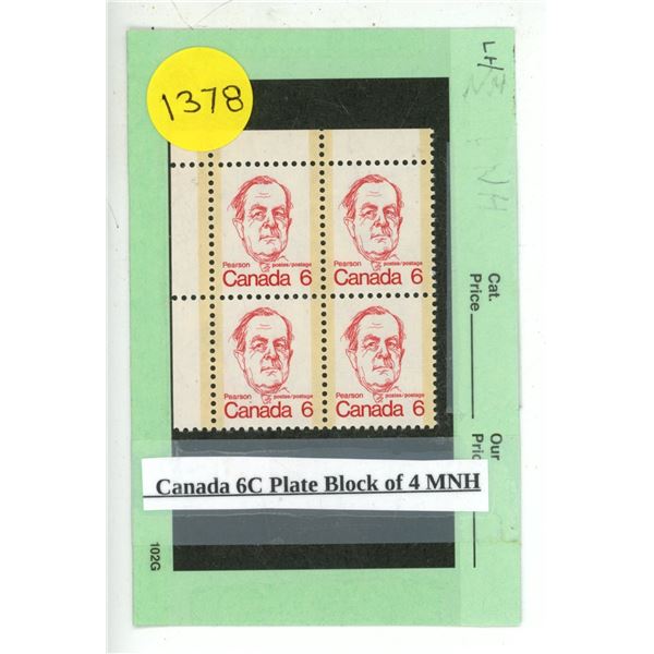 Canada 6C Plate Block of 4 MNH.