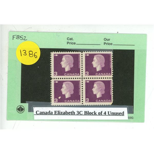 Canada Elizabeth 3C Block of 4 Unused.