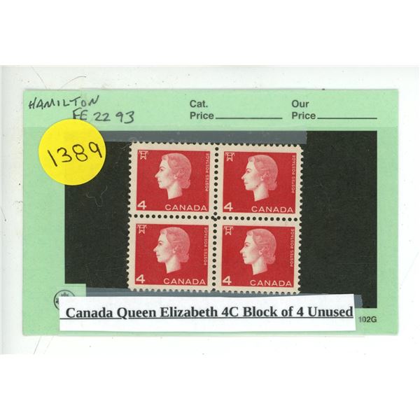 Canada Queen Elizabeth 4C Block of 4 Unused.