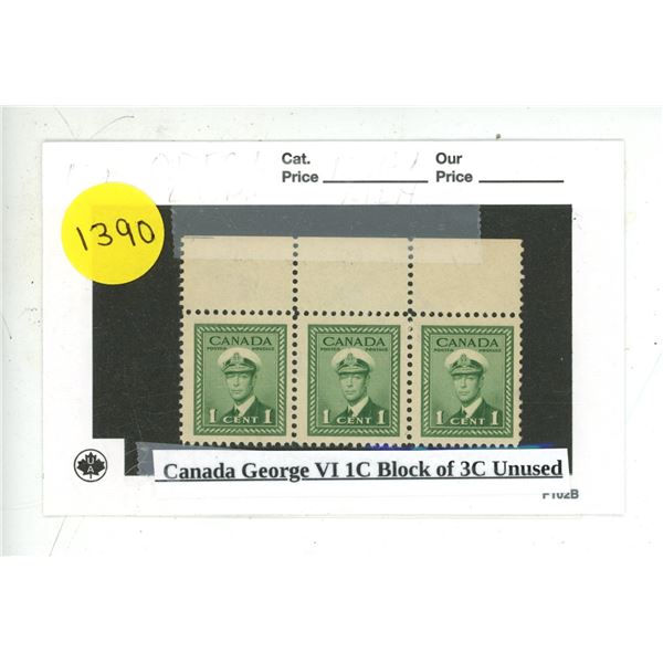 Canada George VI 1C Block of 3C Unused.