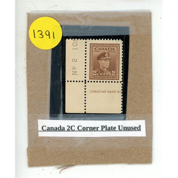 Canada 2C Corner Plate Unused.