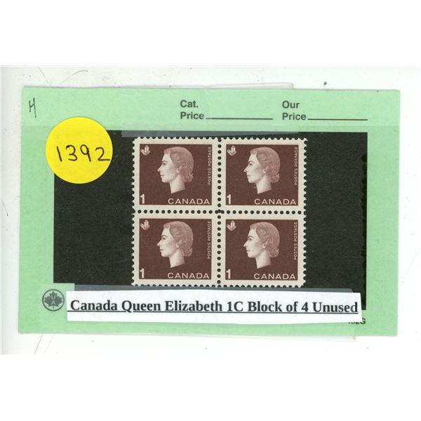 Canada Queen Elizabeth 1C Block of 4 Unused.