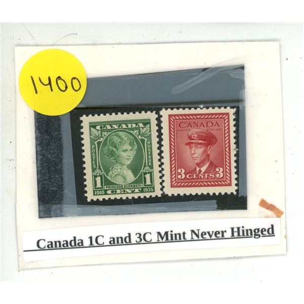 Canada 1C and 3C Mint Never Hinged.