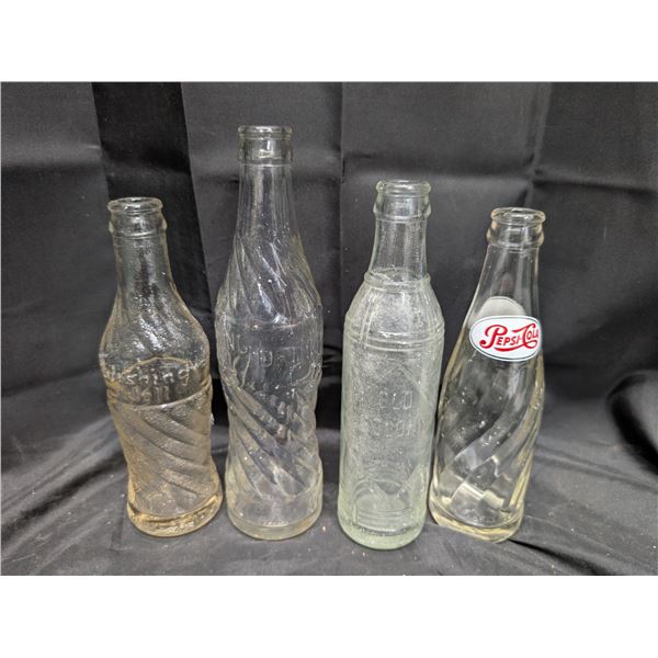 (4) Vintage Pop Bottles  (Pepsi, Wishing Well, Old Colony )