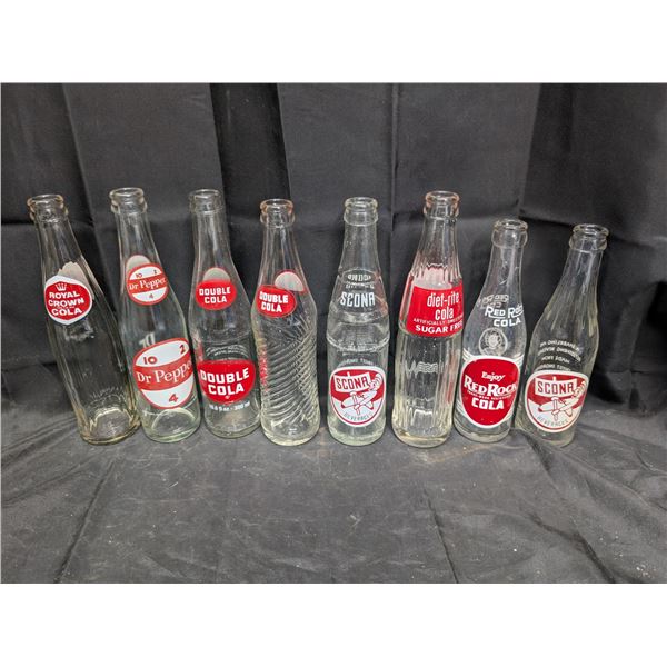 (8) Vintage Pop Bottles (Dr.Pepper, Scona, Double Cola, and etc.)