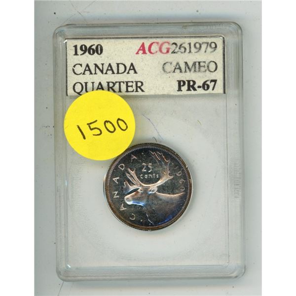 1960 Cameo Canada Silver 25 Cents; PR 67 (ACG#261979)