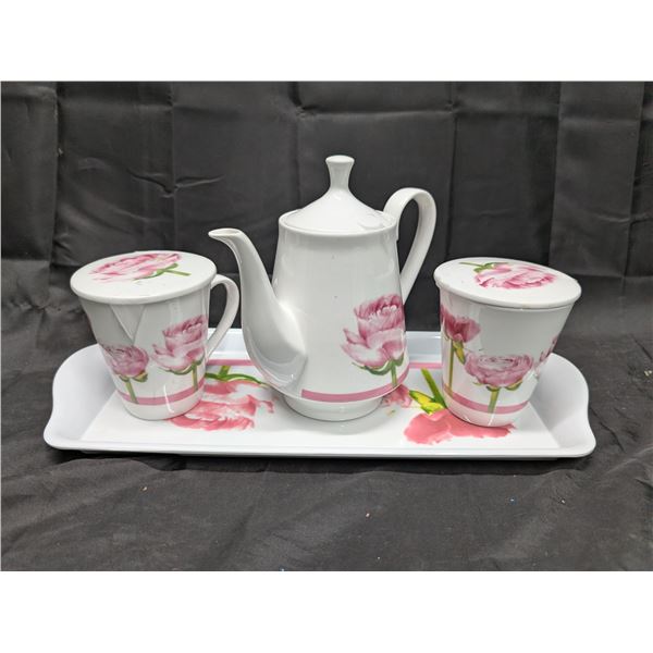 Pink Peony Flower Tea Set - 4 pieces