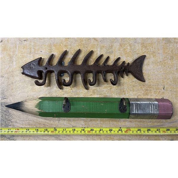 2 Wall Hooks - 1 Castiron, 1 Wood