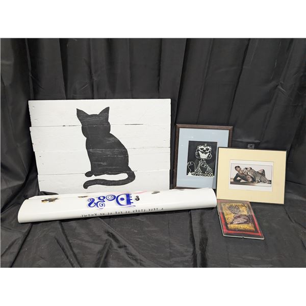 4 Cat Art, Large Wood One - 20x14.5 inch + Truth About Cats and Dogs Movie Poster