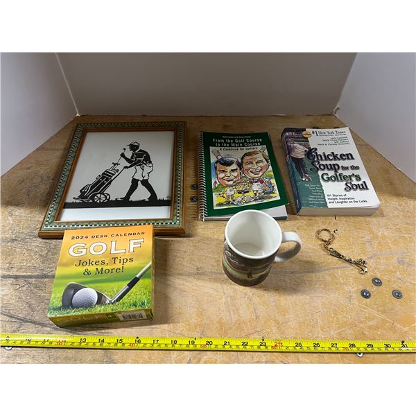 5 Golfing Items + Signed Paper Cutting Siloet Art - 9.5x 11 inch