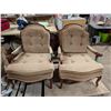 Image 1 : 2 Vintage Wood Chairs with Gold Fabric