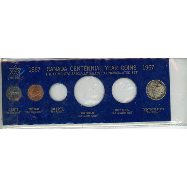 Vintage 1967-1967 Canada Centennial Year Coins Uncirculated Set (Missing Three Coins) Housed in orig