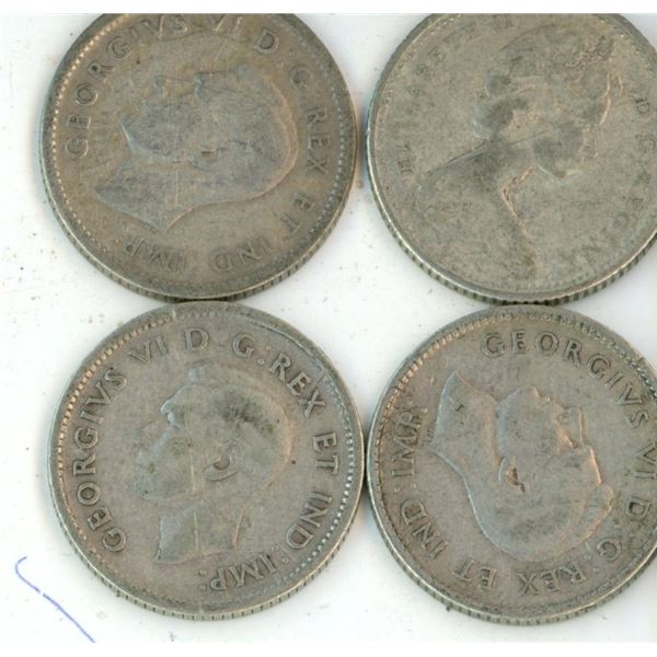 (4) Vintage Canadian 10 Cent Coins 80% Silver Composition (1943-45,46 AND 65)