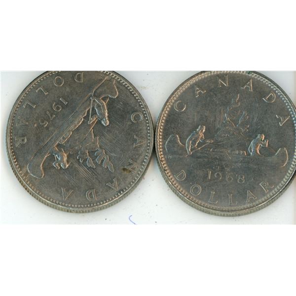 Canada 1968 and 1975 Canadian One $1 Nickel 1 Dollar Voyageur Canoe On Water delivery