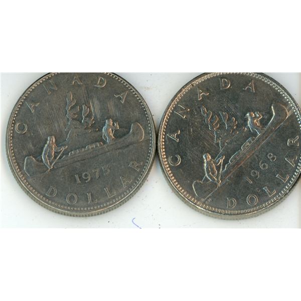 Canada 1968 and 1975 Canadian One $1 Nickel 1 Dollar Voyageur Canoe On Water delivery