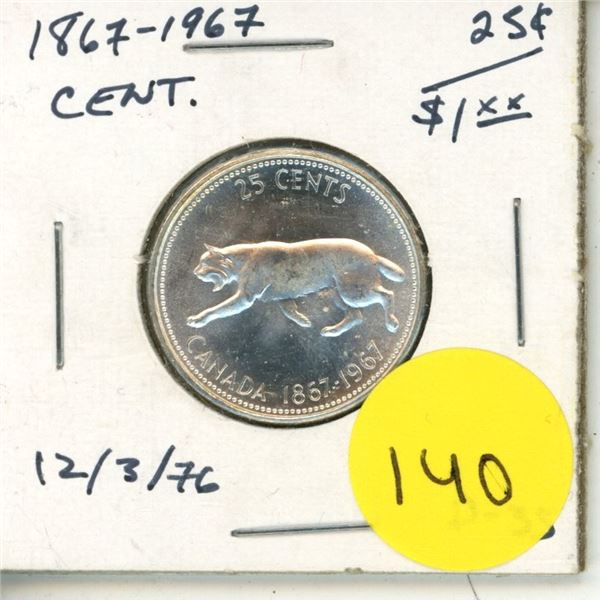 1967 Canada Silver 25 Cents Coin.