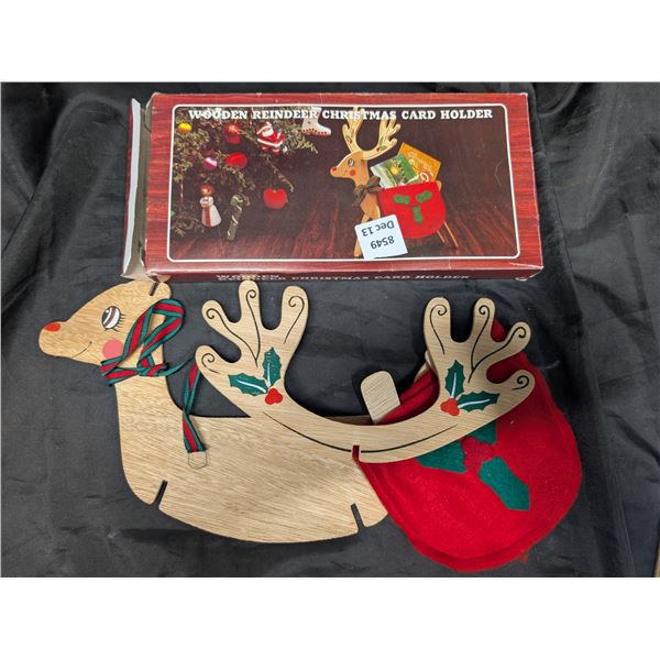 Vintage w/ Original Box Wooden Reindeer Card Holder