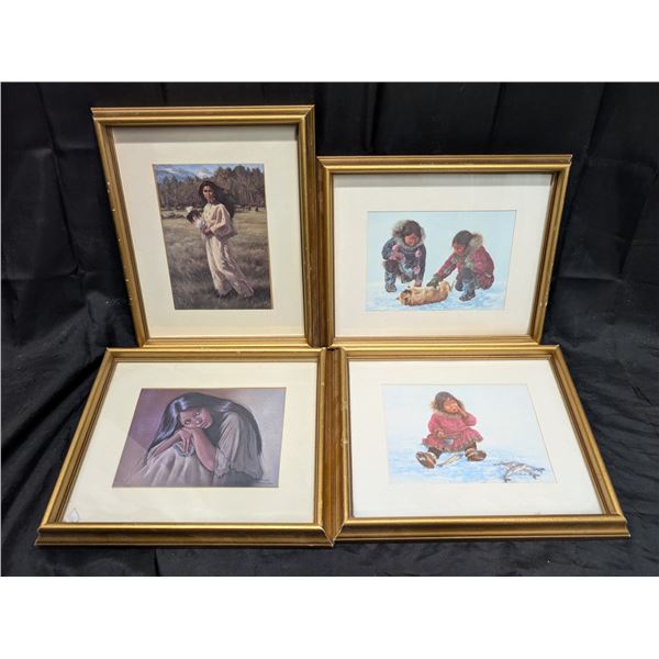 (4) 11"x9" Native Paintings Framed
