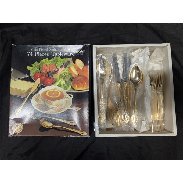 Vintage w/ Original Box, Gold Plated Stainless Steel 74pc Tableware (new in Box Possibly)