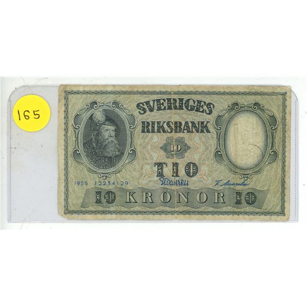 Vintage 10 Swedish  Kronor Banknote.