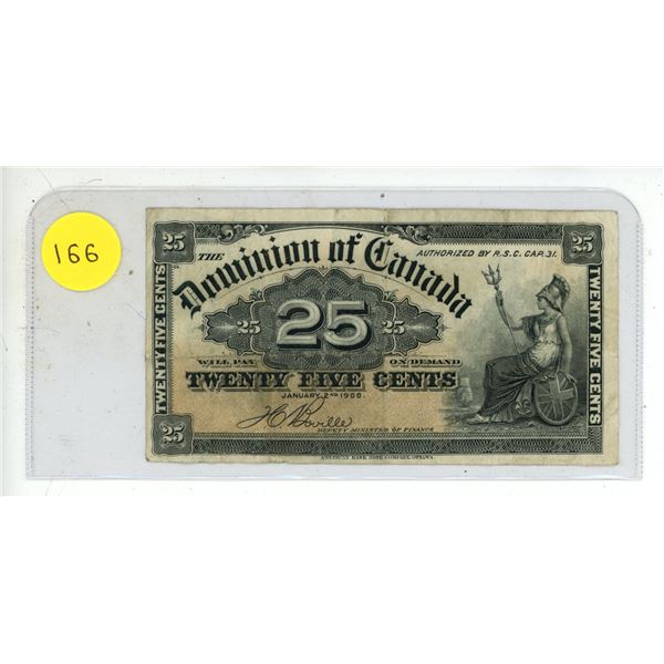 1900 Dominion of Canada 25 Cents Shinplaster.