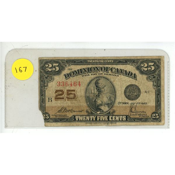 1923 Dominion of Canada 25 Cents Shinplaster.