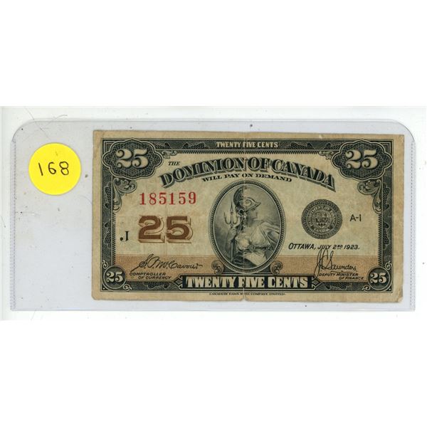 1923 Dominion of Canada 25 Cents Shinplaster.