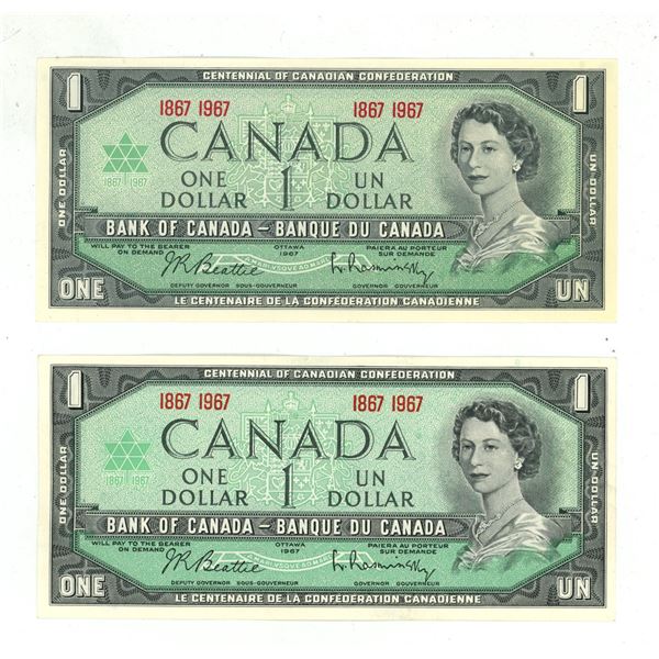 (2) 1967 Bank of Canada One Dollars -Uncirculated.