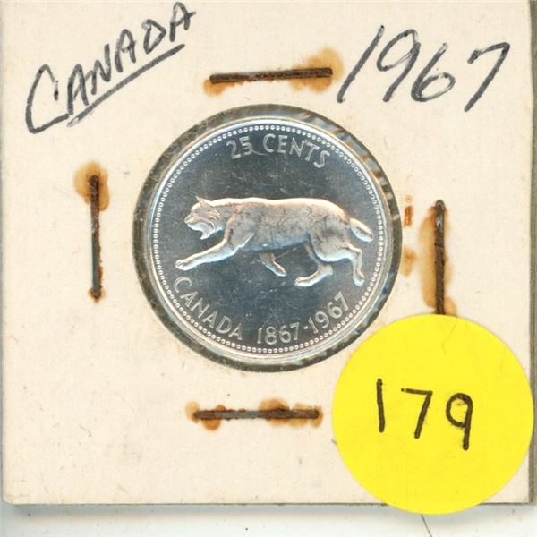 1967 Canada Silver 25 Cents Coin.