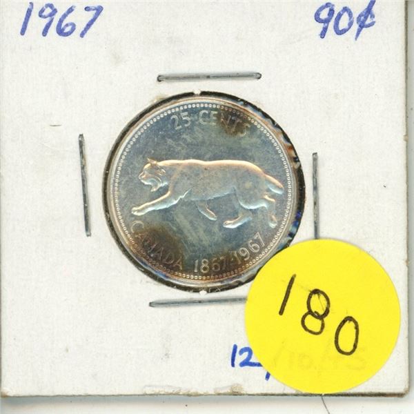 1967 Canada Silver 25 Cents Coin.